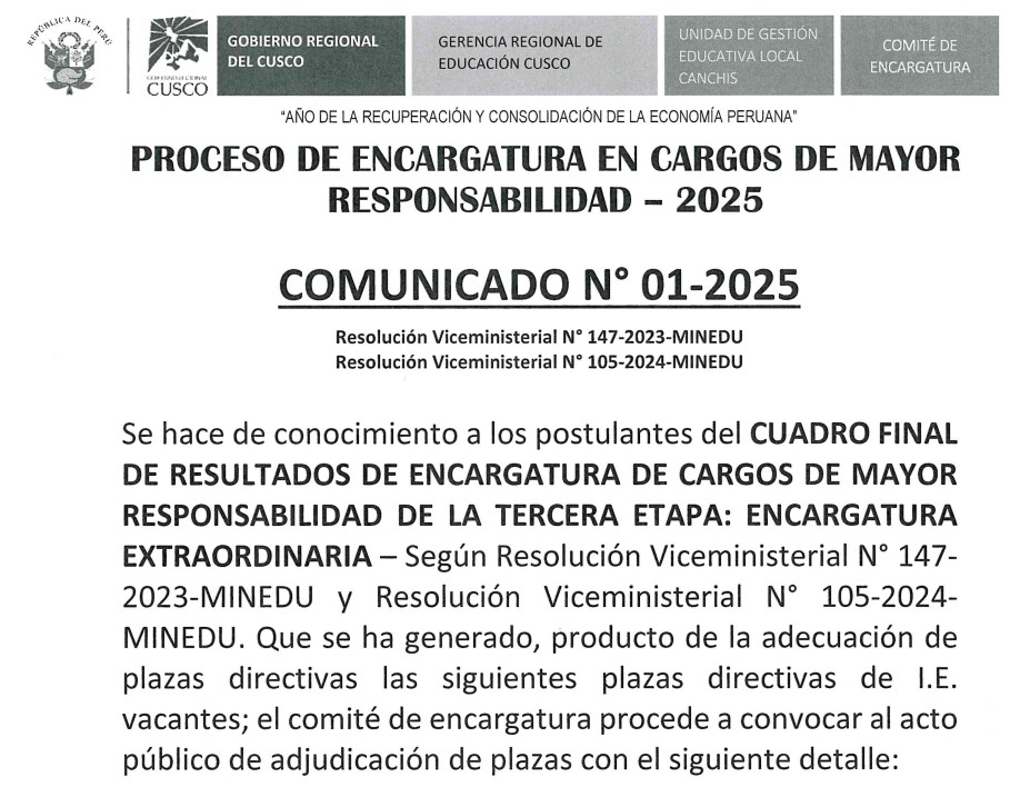 Comunicado - N° 01-2025